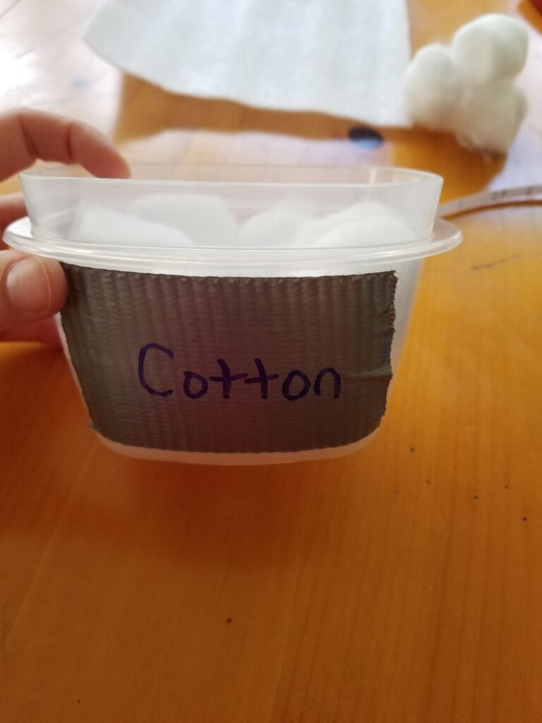 Food storage container with a label called Cotton